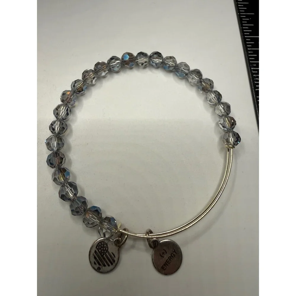 Alex and Ani Beaded Expandable Bangle Bracelet Iridescent Grey (+) Energy Silver